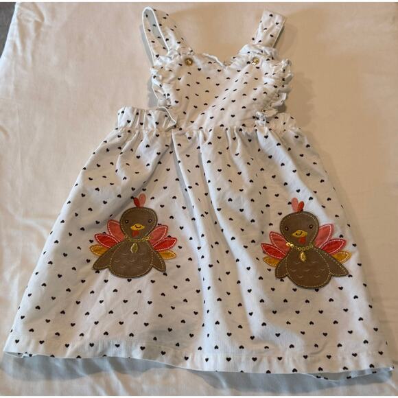 Blueberi Boulevard 4T Dress White mini hearts Thanksgiving turkey jumper straps - Picture 1 of 1